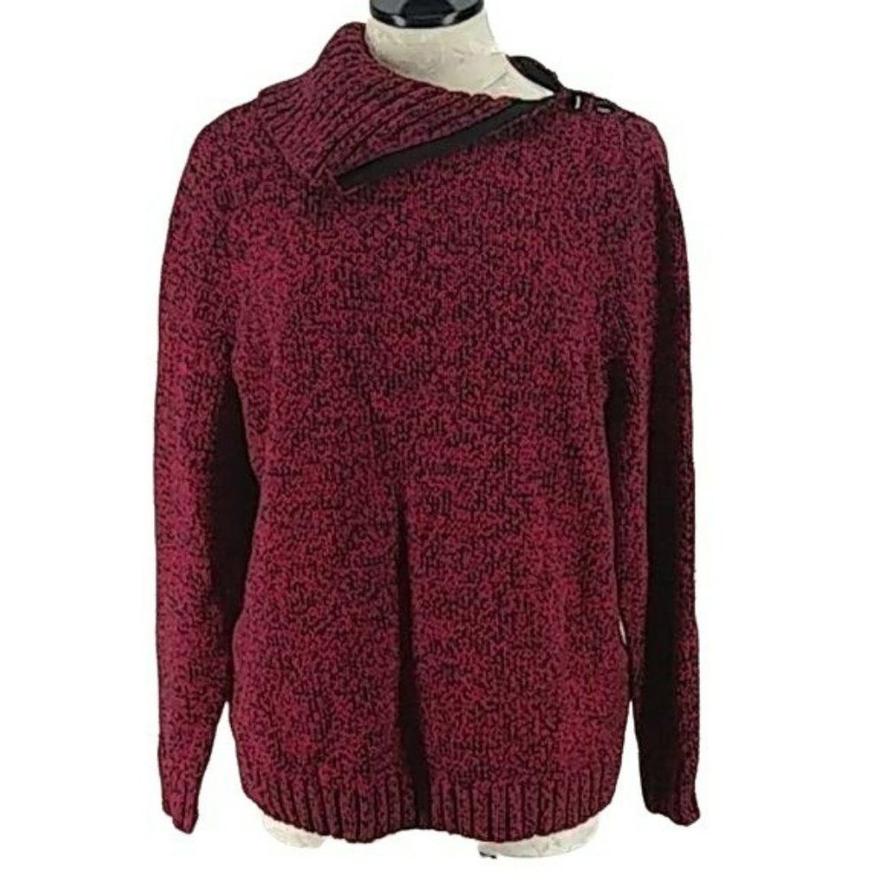 Chaps Women's Red & Black Cowl Neck Knit Long Sleeve Pullover Sweater Size 1X